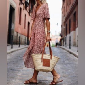 Red floral maxi/midi dress- never worn size 8/10